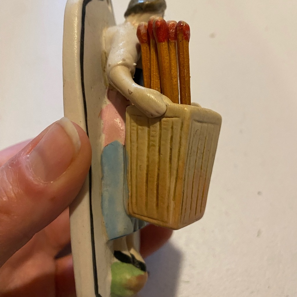 Vintage Bisque Porcelain Match Holder Woman with Basket Wall Hanging Plaque - Picture 4 of 8